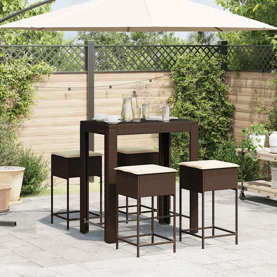 Ensemble de bar de jardin avec coussins 5 pcs marron poly rotin - 3