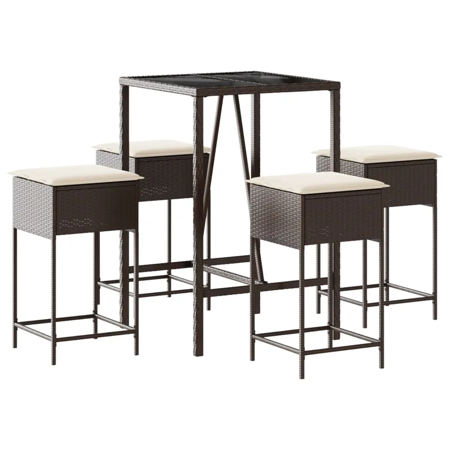 Ensemble de bar de jardin avec coussins 5 pcs marron poly rotin - 2