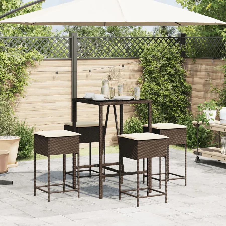 Ensemble de bar de jardin avec coussins 5 pcs marron poly rotin - 3
