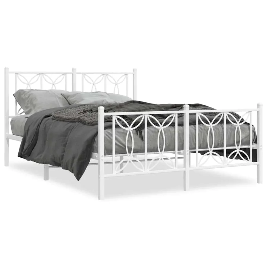 Cadre de lit métal sans matelas et pied de lit blanc 135x190 cm - 2