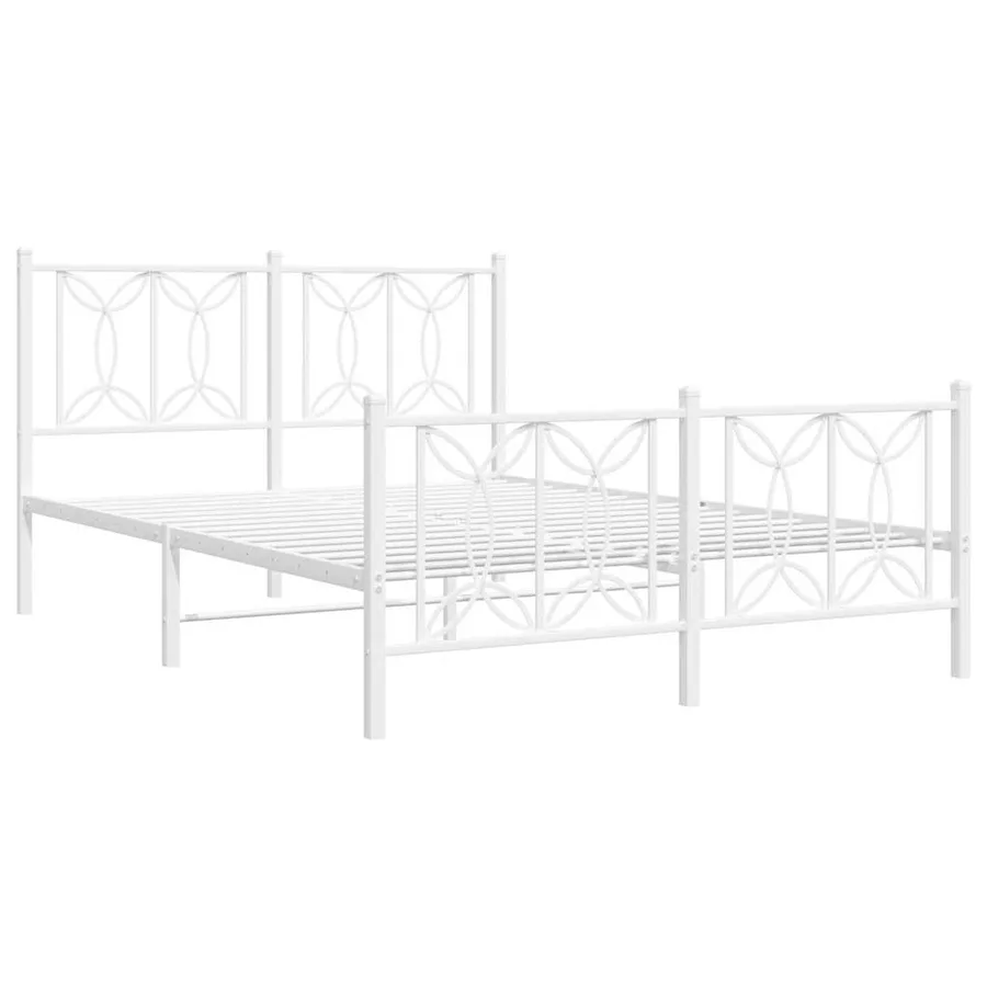 Cadre de lit métal sans matelas et pied de lit blanc 135x190 cm - 3