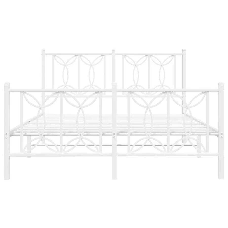 Cadre de lit métal sans matelas et pied de lit blanc 135x190 cm - 4