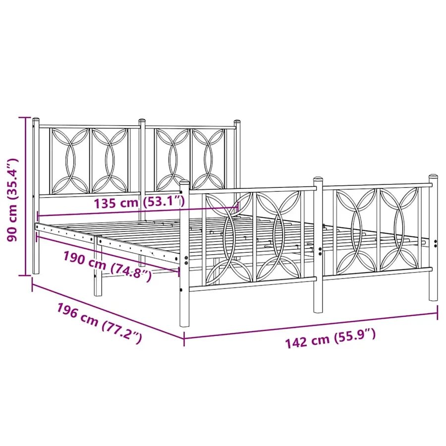 Cadre de lit métal sans matelas et pied de lit blanc 135x190 cm - 8