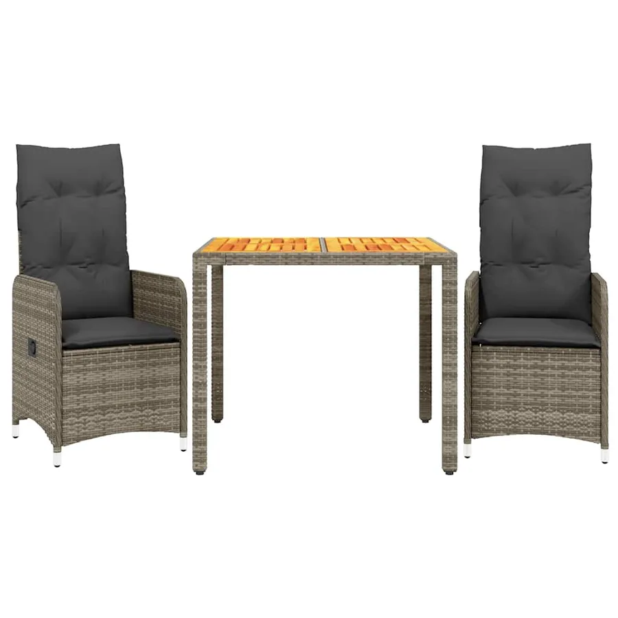 Ensemble de bistro de jardin 3 pcs coussins gris poly rotin - 2