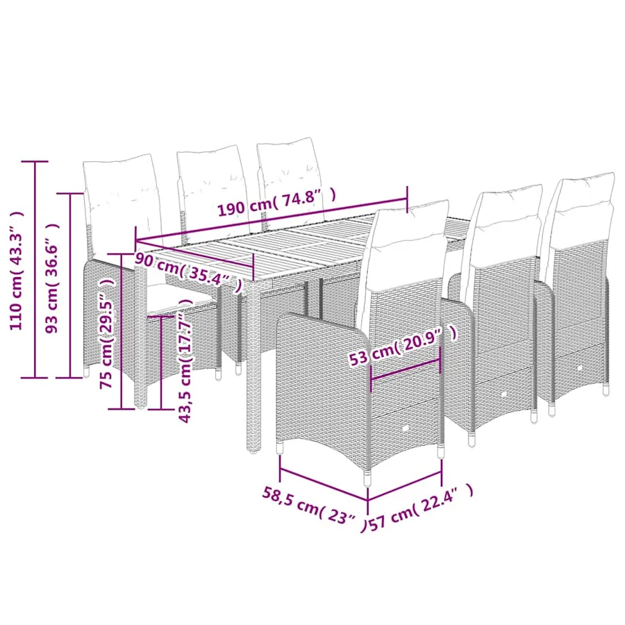 Ensemble de bistro de jardin 9 pcs coussins gris poly rotin - 12