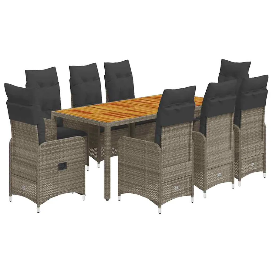 Ensemble de bistro de jardin 9 pcs coussins gris poly rotin - 2