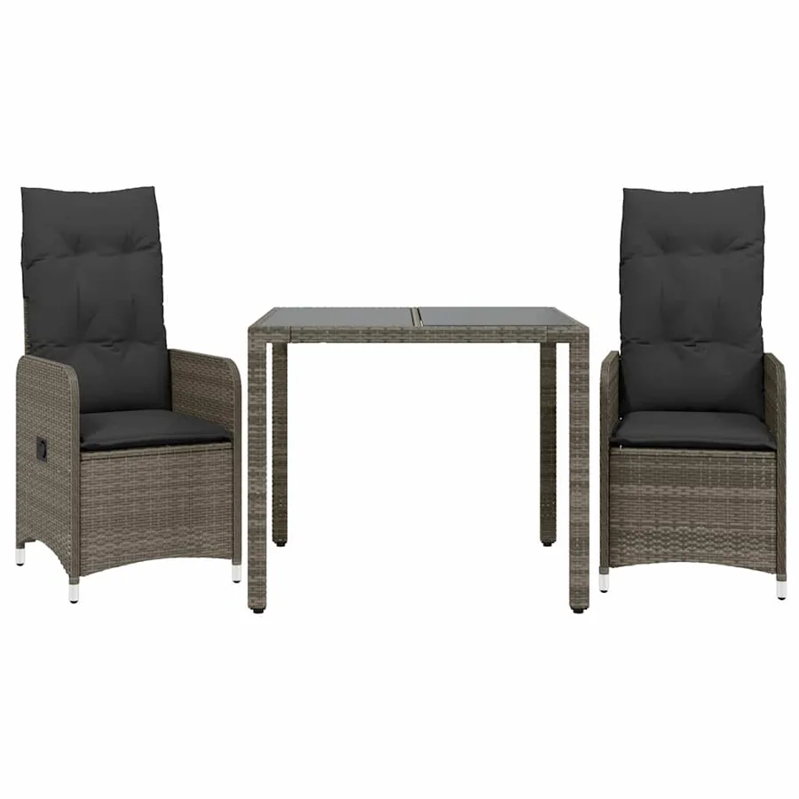 Ensemble de bistro de jardin 3 pcs coussins gris poly rotin - 2