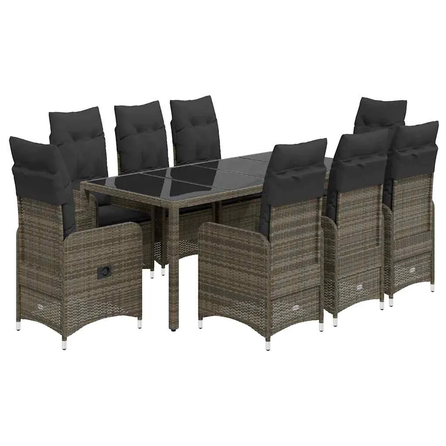 Ensemble de bistro de jardin 9 pcs coussins gris poly rotin - 2