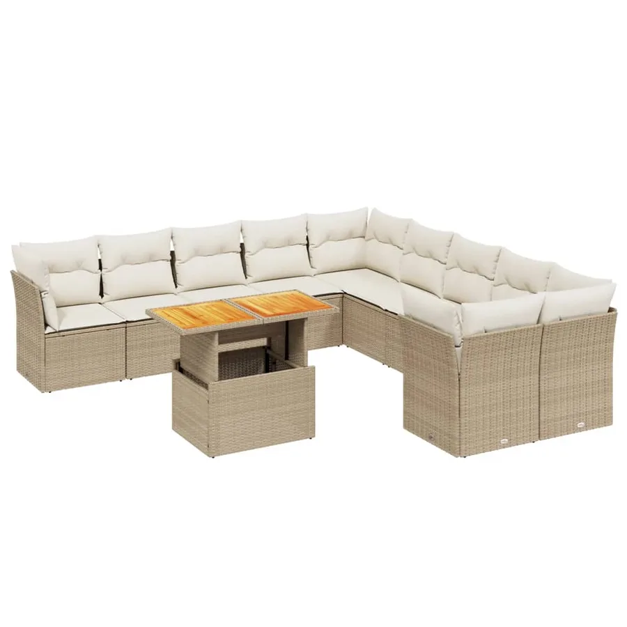 Salon de jardin 11 pcs avec coussins beige résine tressée - 2
