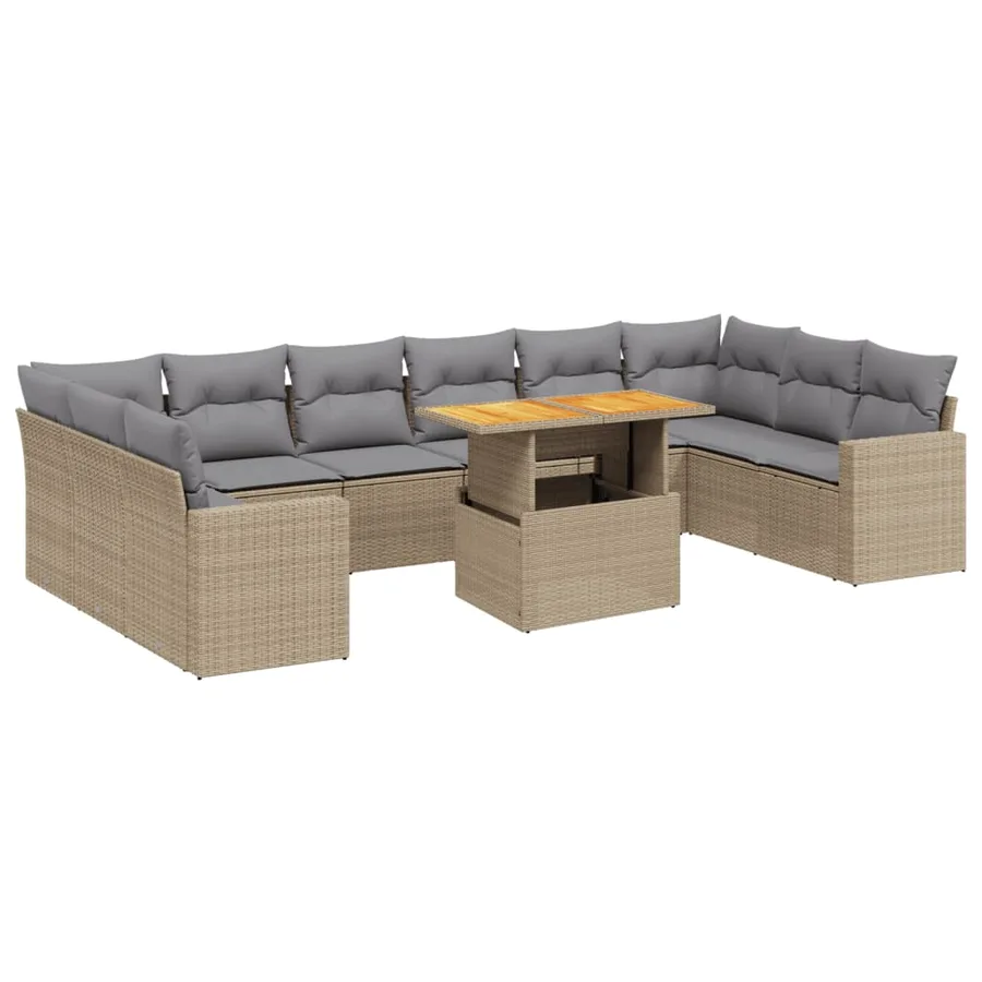Salon de jardin 11 pcs avec coussins beige résine tressée - 2