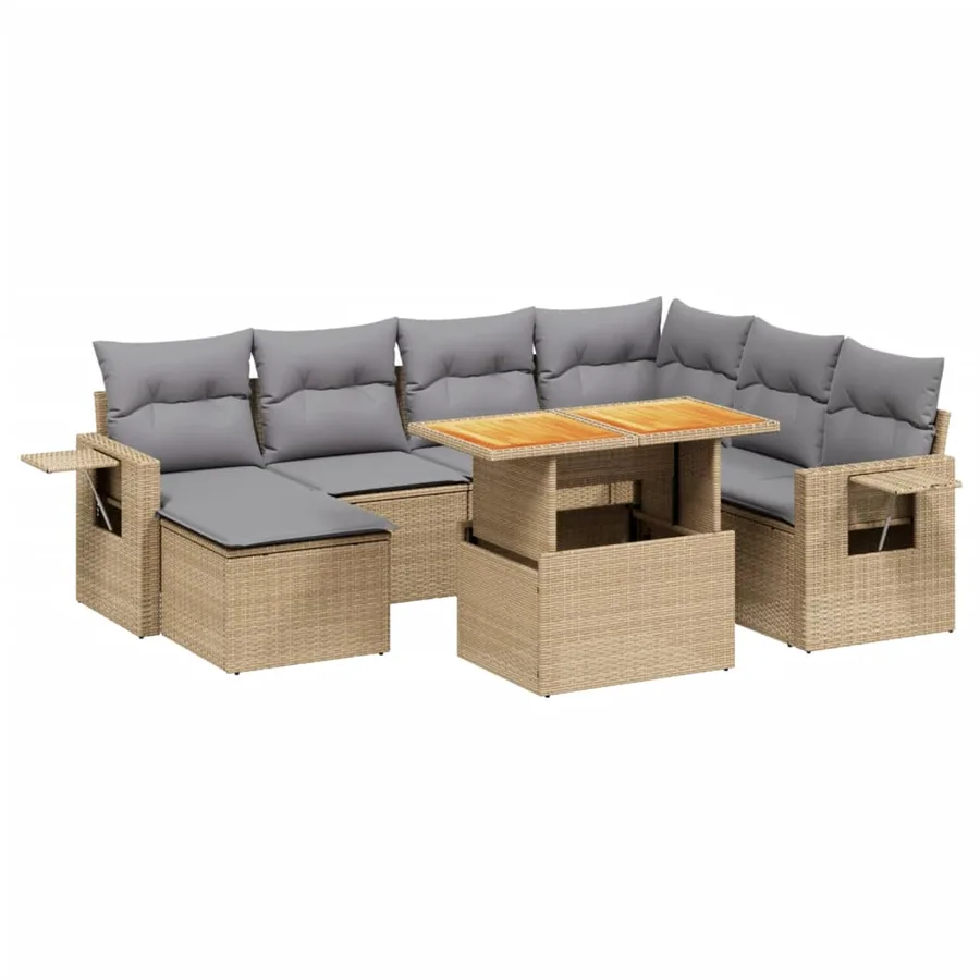 Salon de jardin avec coussins 8 pcs beige résine tressée - 2