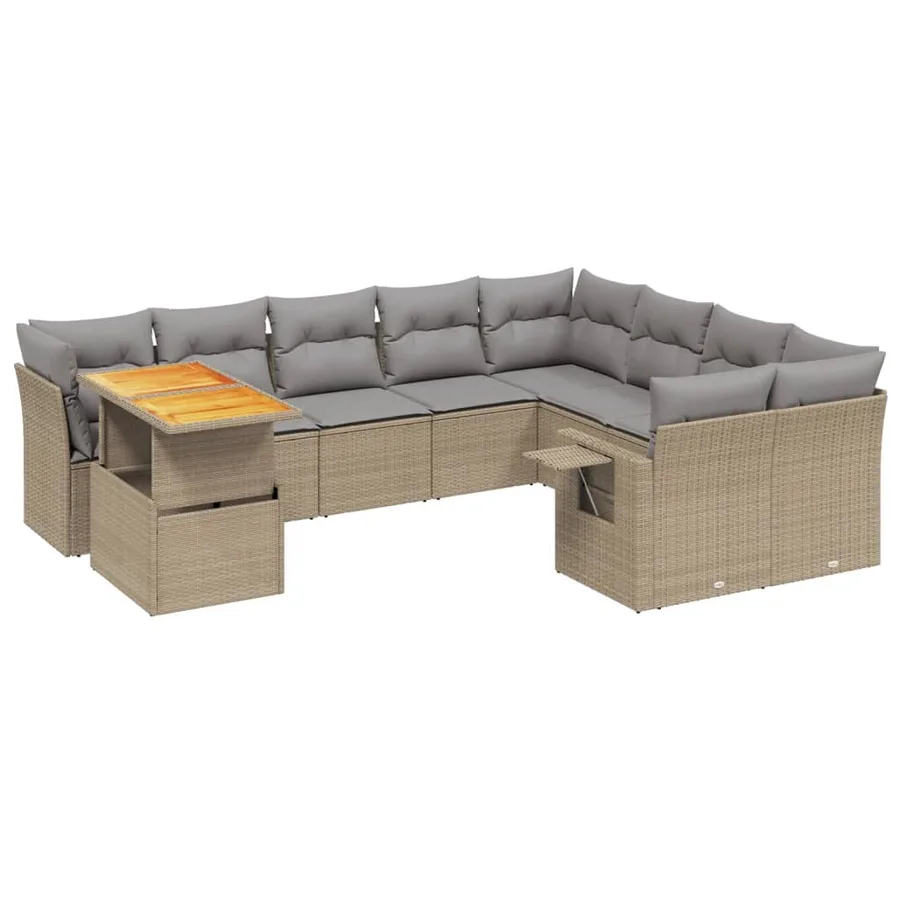 Salon de jardin avec coussins 10 pcs beige résine tressée - 2