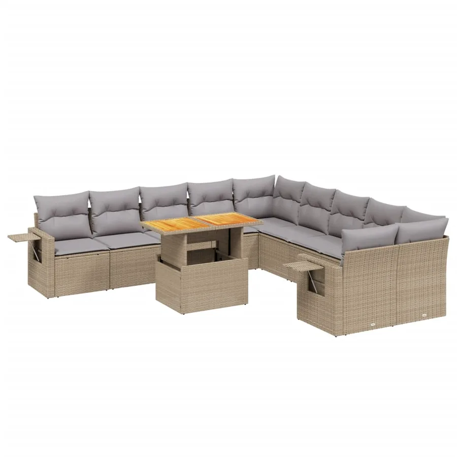 Salon de jardin 11 pcs avec coussins beige résine tressée - 2