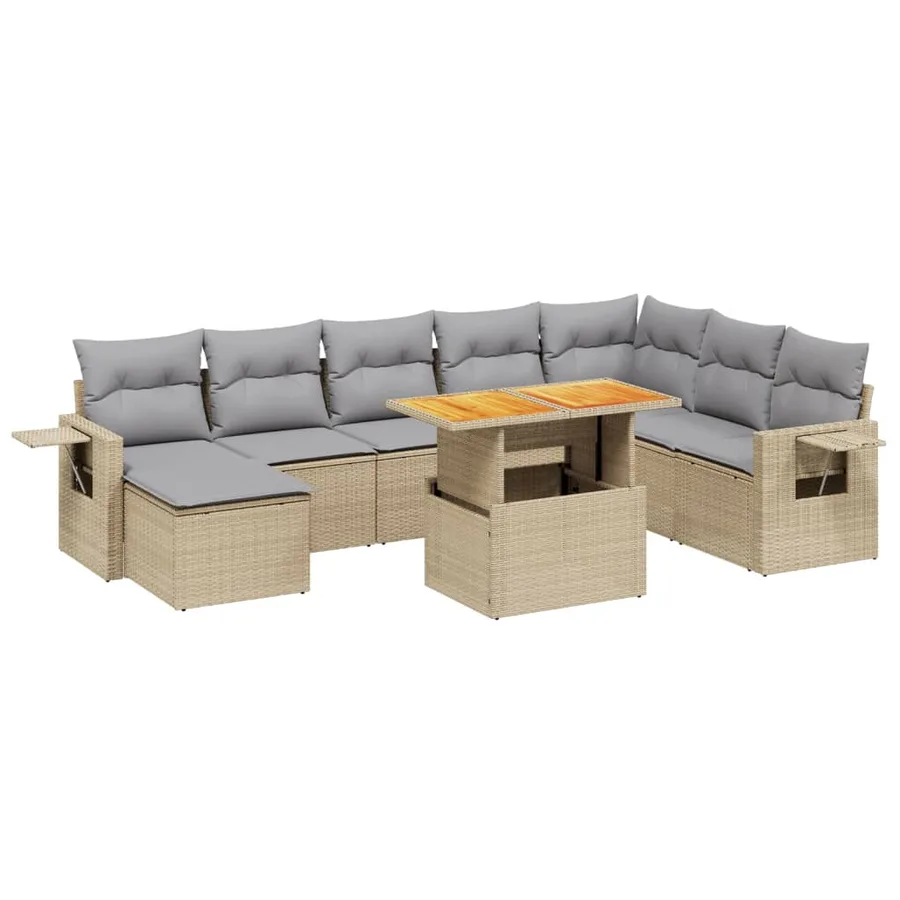 Salon de jardin avec coussins 9 pcs beige résine tressée - 2