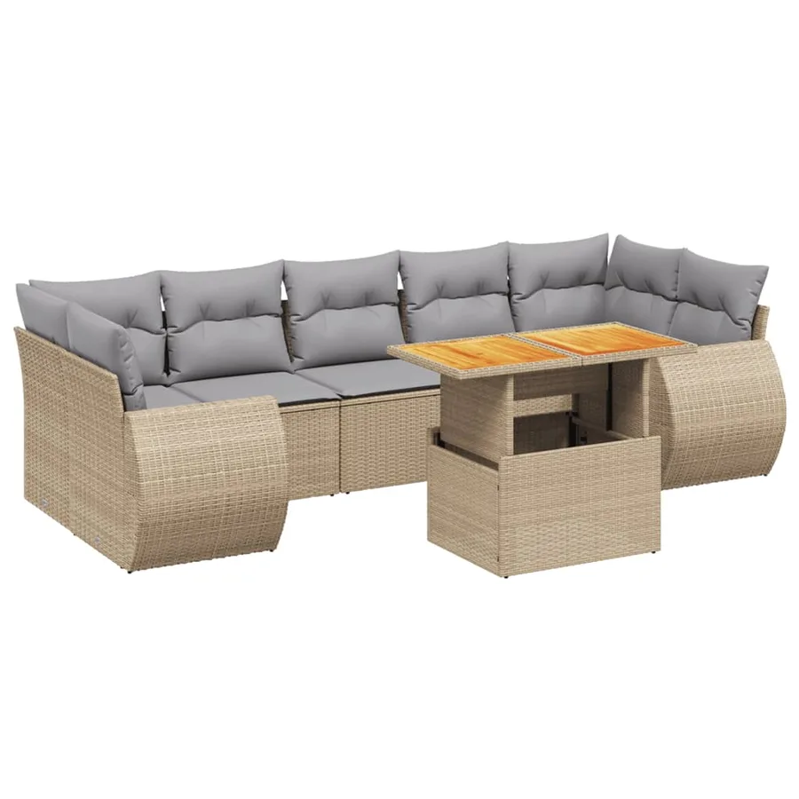 Salon de jardin avec coussins 8 pcs beige résine tressée - 2