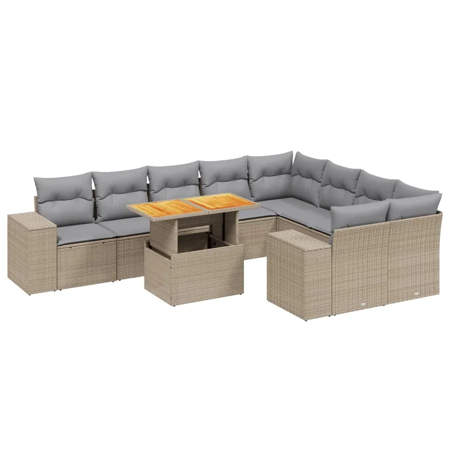 Salon de jardin avec coussins 10 pcs beige résine tressée - 2