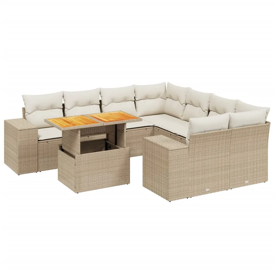 Salon de jardin avec coussins 9 pcs beige résine tressée - 2