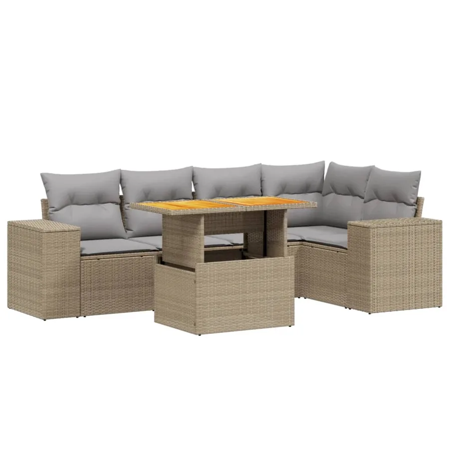 Salon de jardin avec coussins 6 pcs beige résine tressée - 2