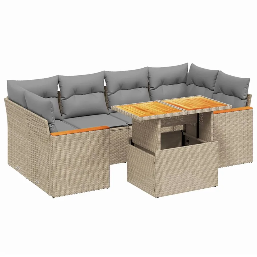 Salon de jardin avec coussins 7 pcs beige résine tressée - 2