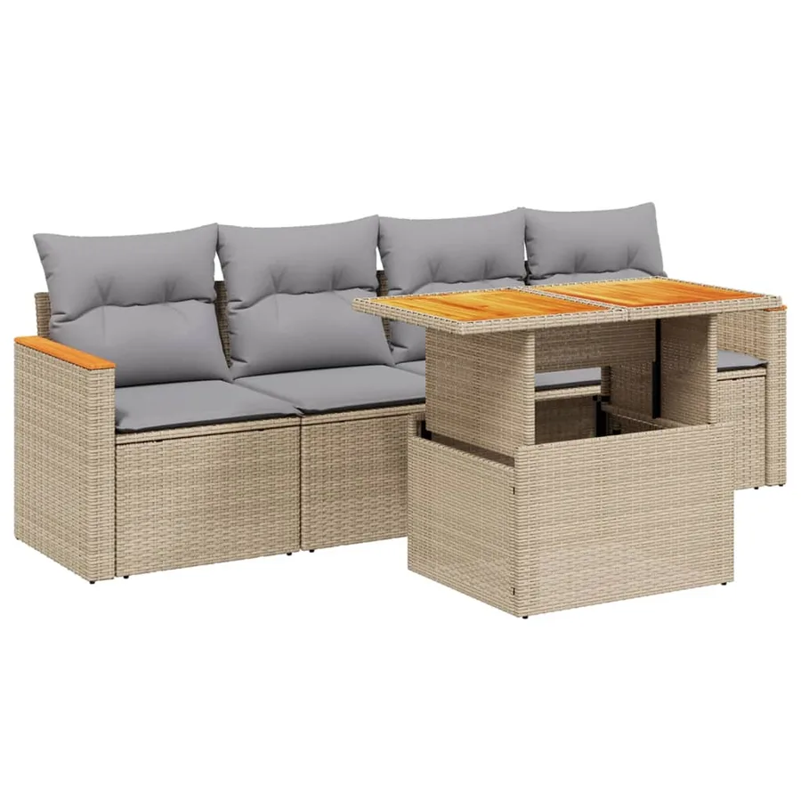 Salon de jardin avec coussins 5 pcs beige résine tressée - 2