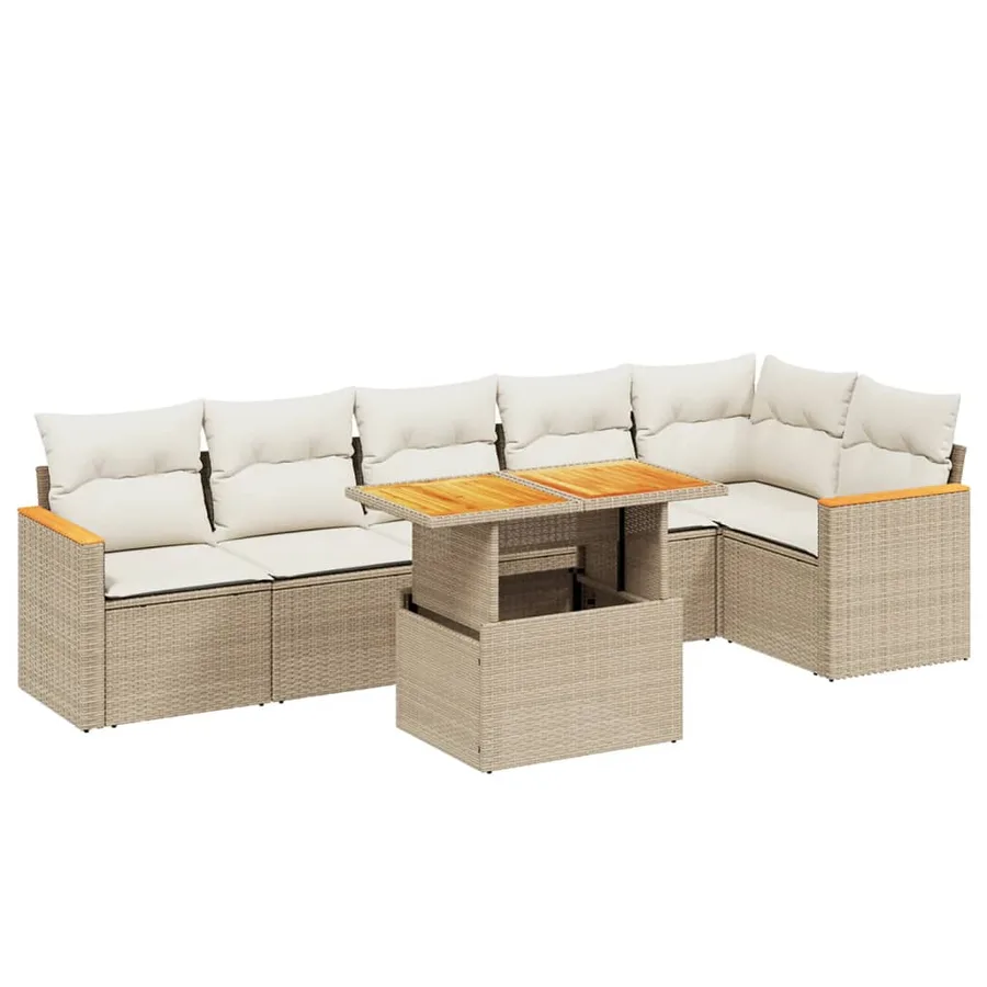 Salon de jardin avec coussins 7 pcs beige résine tressée - 2