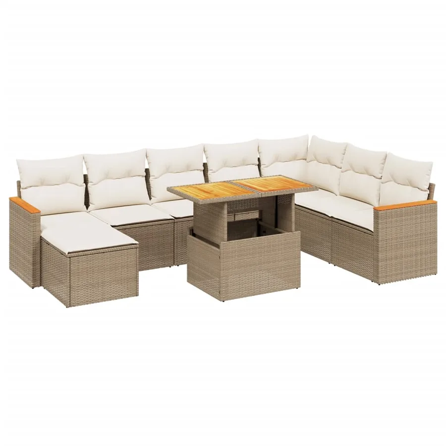 Salon de jardin avec coussins 9 pcs beige résine tressée - 2