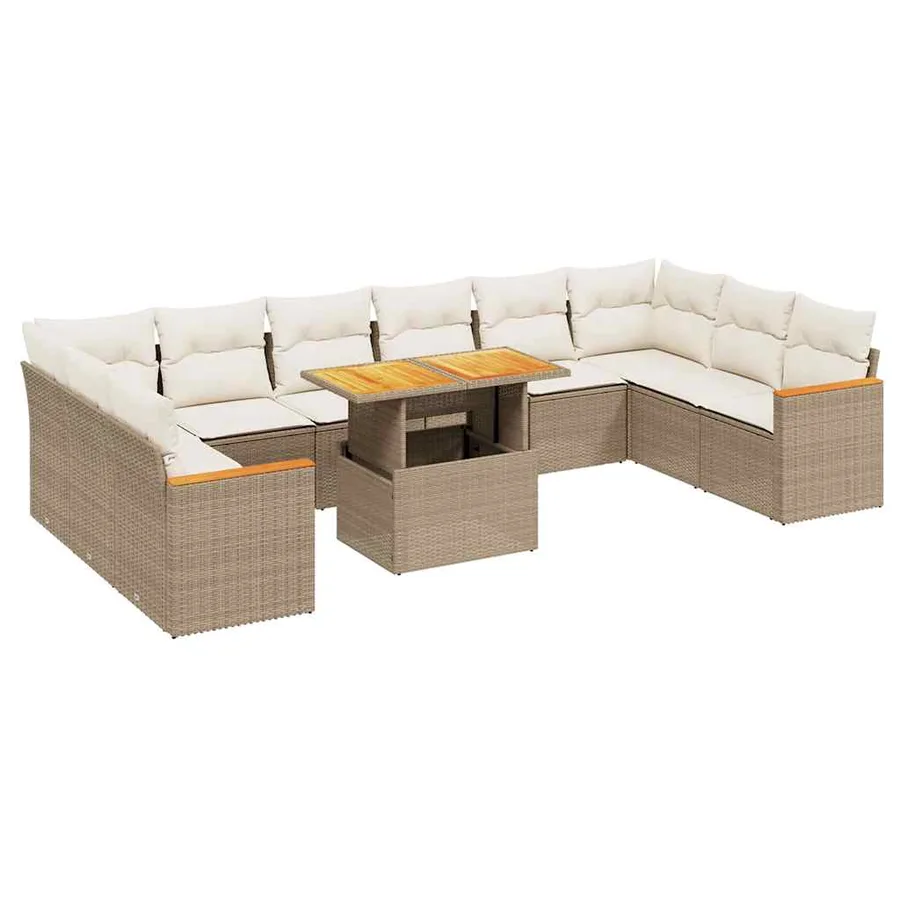 Salon de jardin 11 pcs avec coussins beige résine tressée - 2