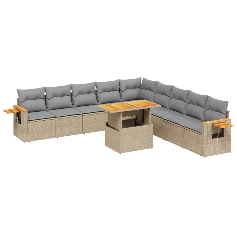 Salon de jardin 11 pcs avec coussins beige résine tressée - 2
