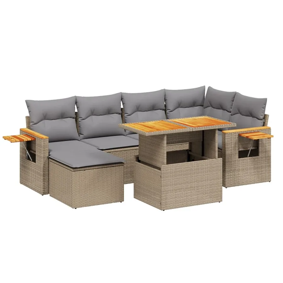Salon de jardin avec coussins 7 pcs beige résine tressée - 2