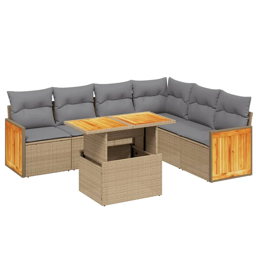 Salon de jardin avec coussins 7 pcs beige résine tressée - 2