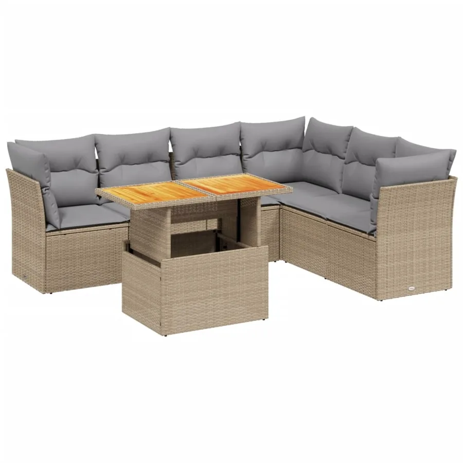 Salon de jardin avec coussins 7 pcs beige résine tressée - 2