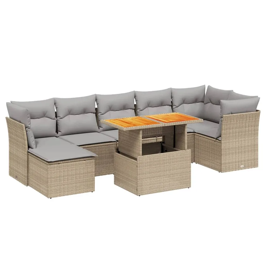 Salon de jardin avec coussins 8 pcs beige résine tressée - 2