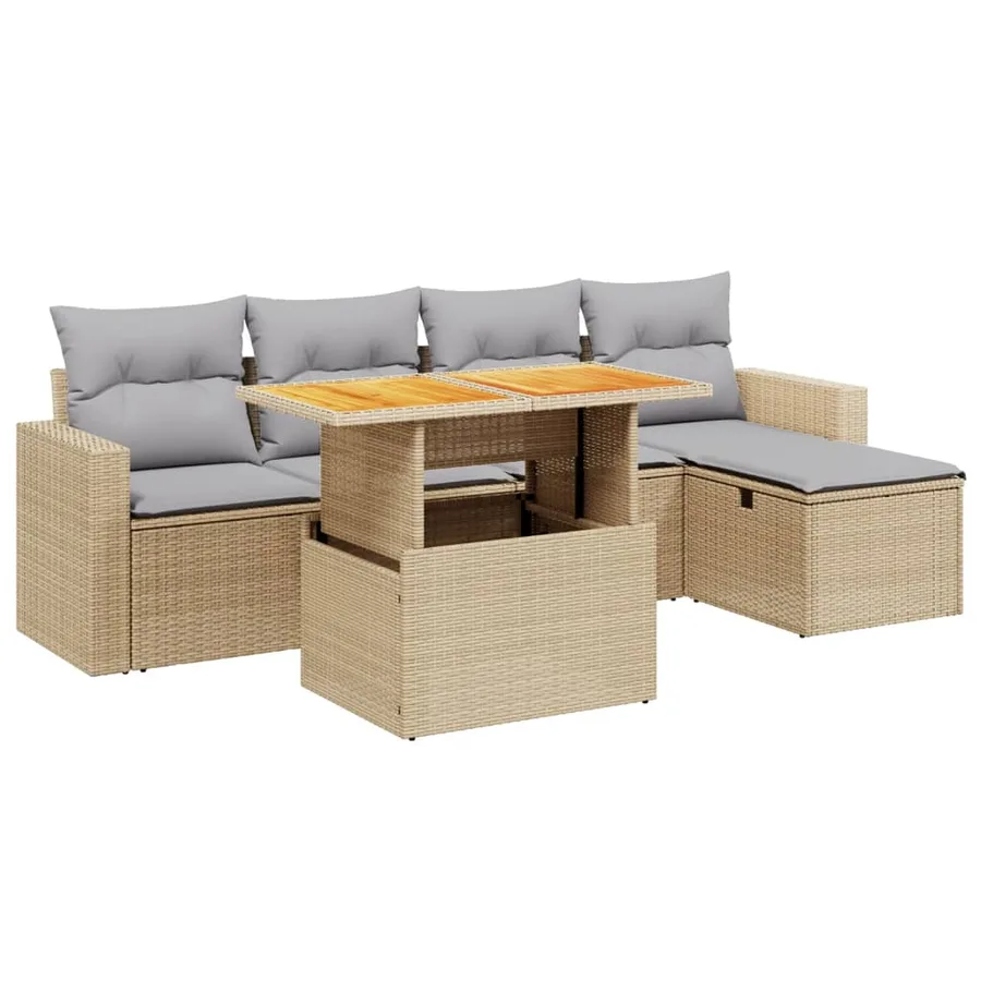 Salon de jardin avec coussins 6 pcs beige résine tressée - 2