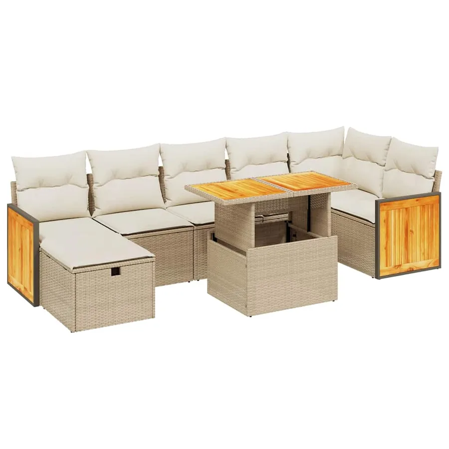 Salon de jardin avec coussins 8 pcs beige résine tressée - 2