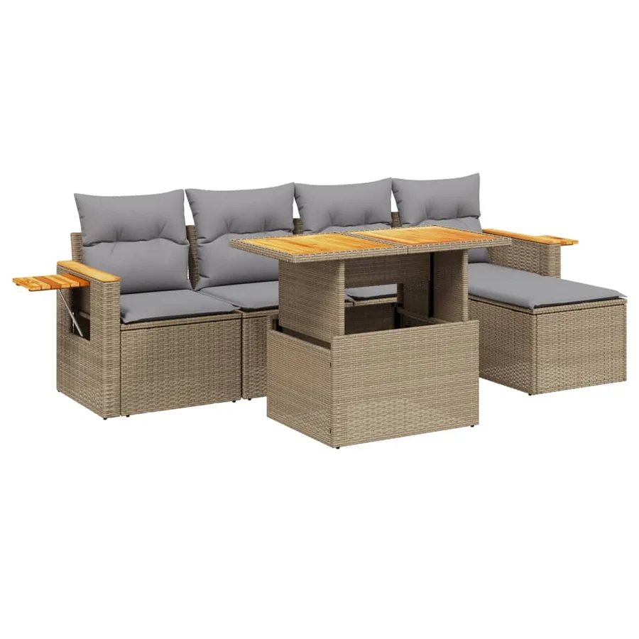 Salon de jardin avec coussins 6 pcs beige résine tressée - 2