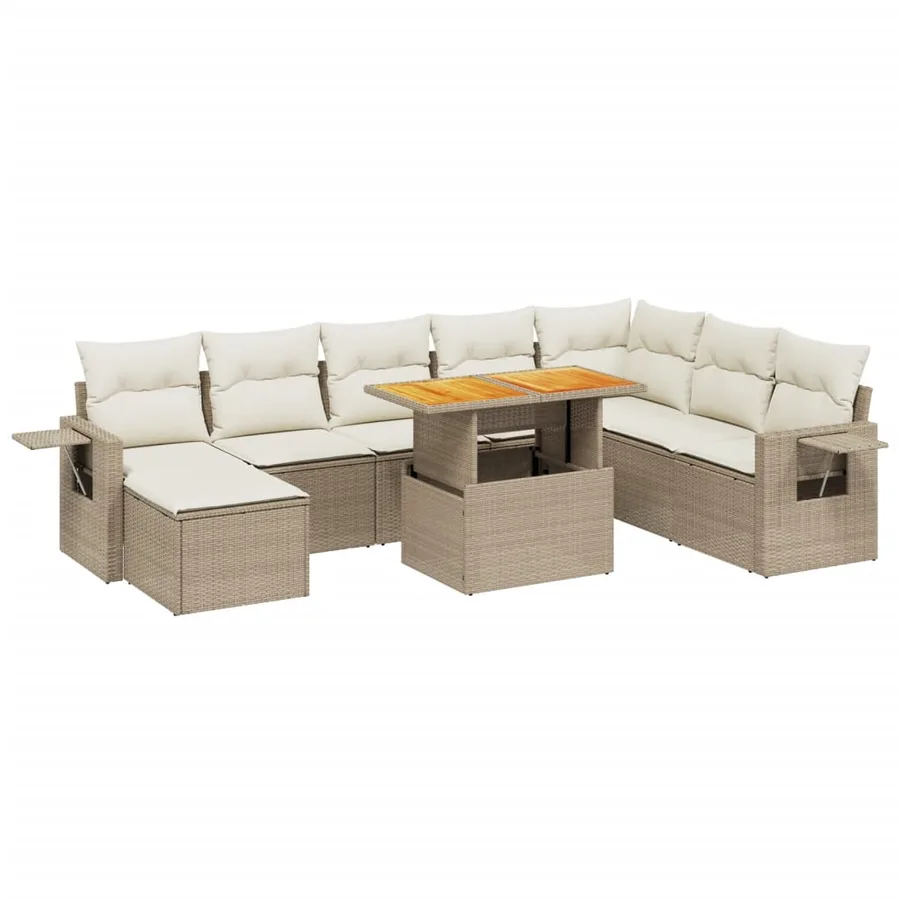 Salon de jardin avec coussins 9 pcs beige résine tressée - 2