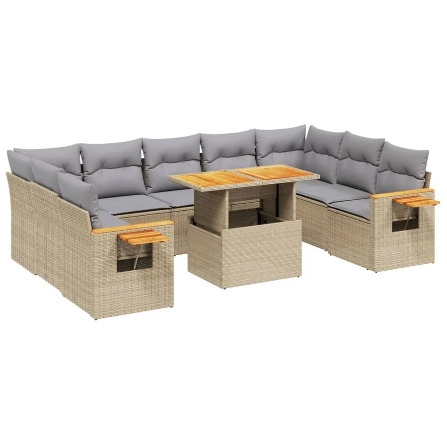 Salon de jardin avec coussins 10 pcs beige résine tressée - 2