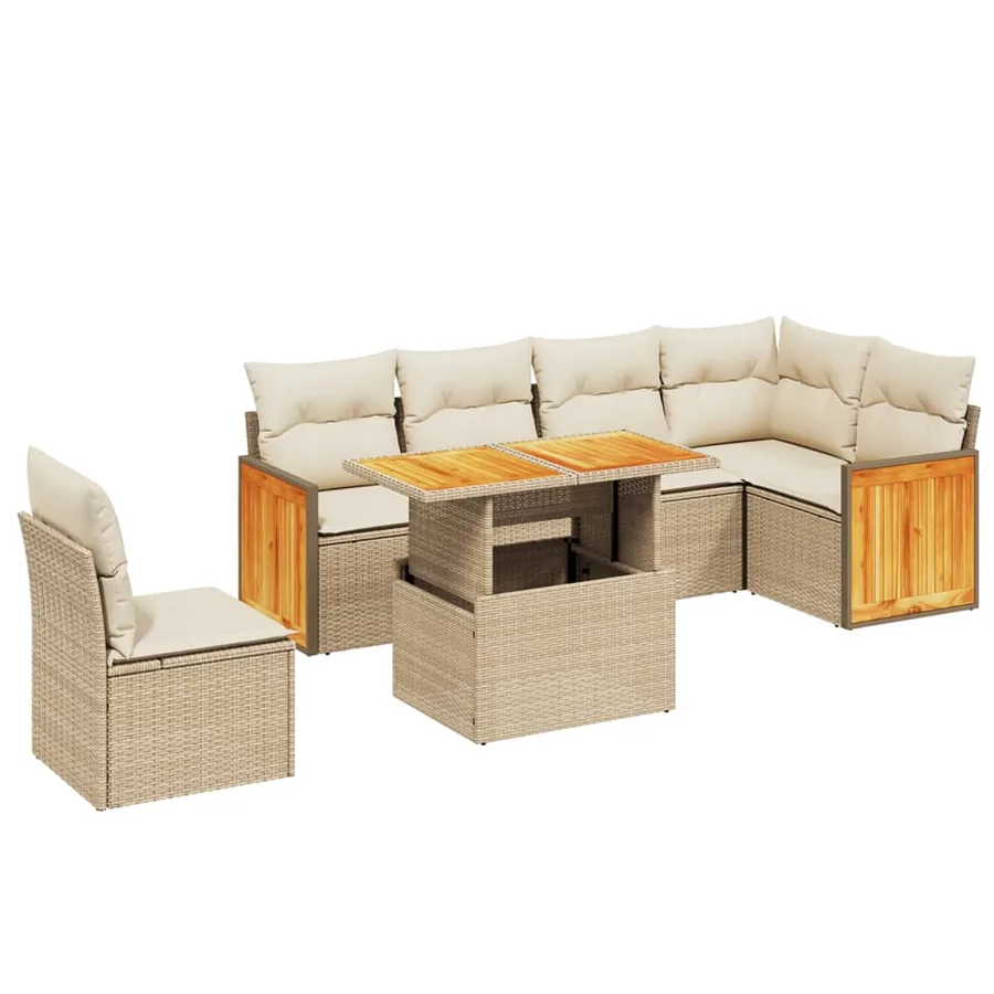 Salon de jardin avec coussins 7 pcs beige résine tressée - 2