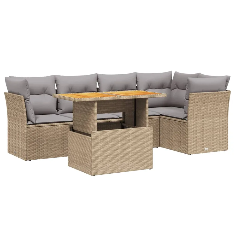 Salon de jardin avec coussins 5 pcs beige résine tressée - 2