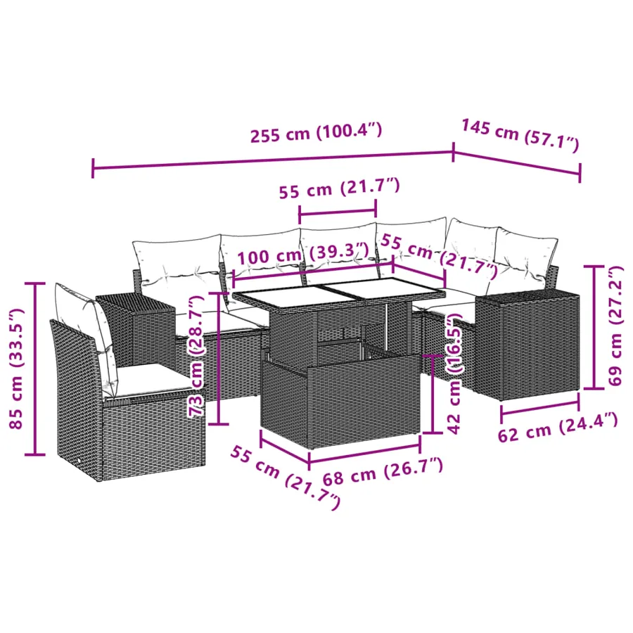 Salon de jardin avec coussins 7 pcs beige résine tressée - 10