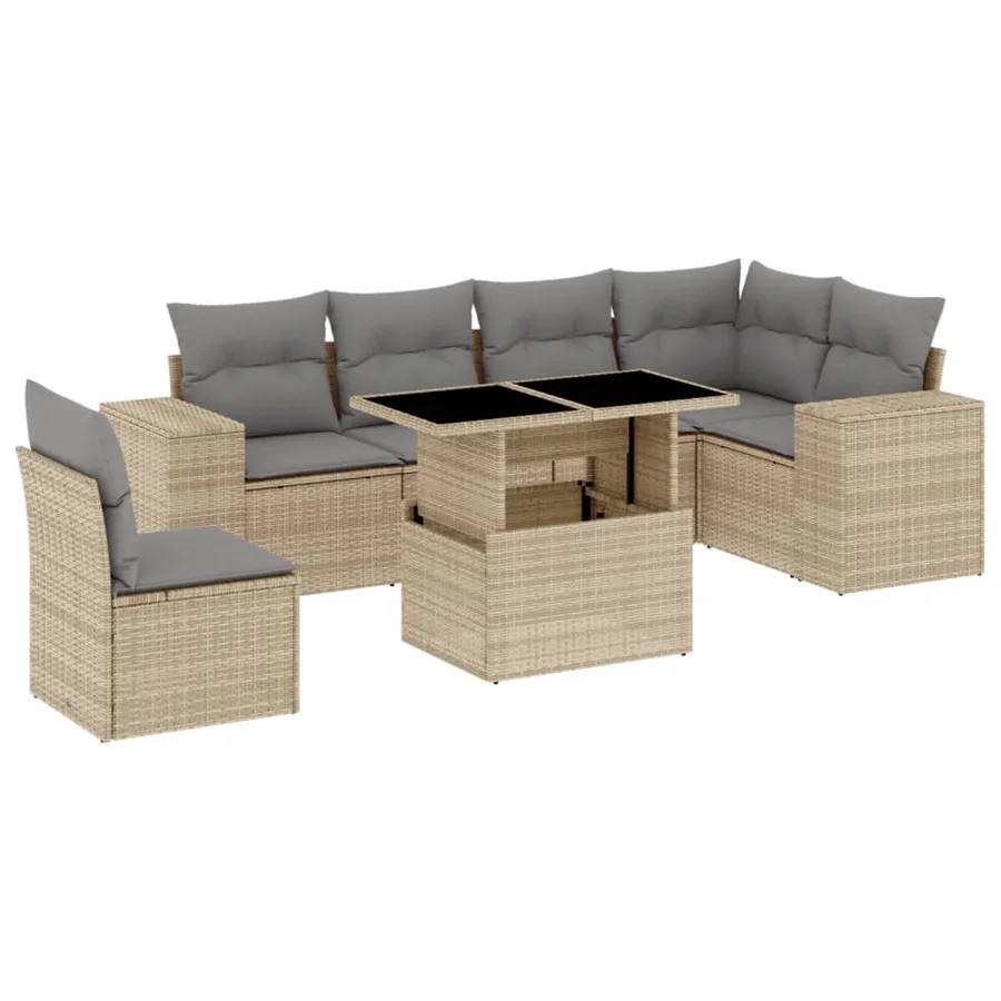 Salon de jardin avec coussins 7 pcs beige résine tressée - 2