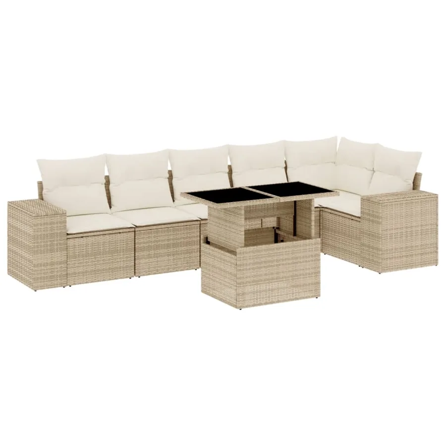 Salon de jardin avec coussins 7 pcs beige résine tressée - 2