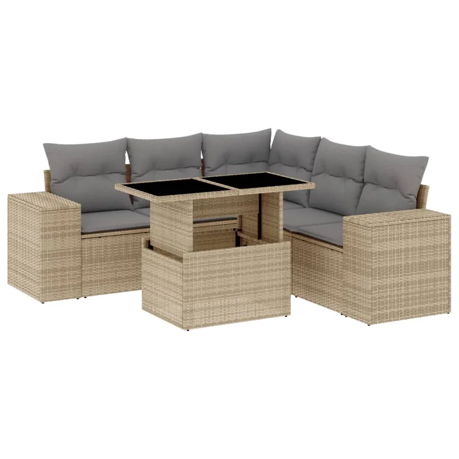 Salon de jardin avec coussins 6 pcs beige résine tressée - 2