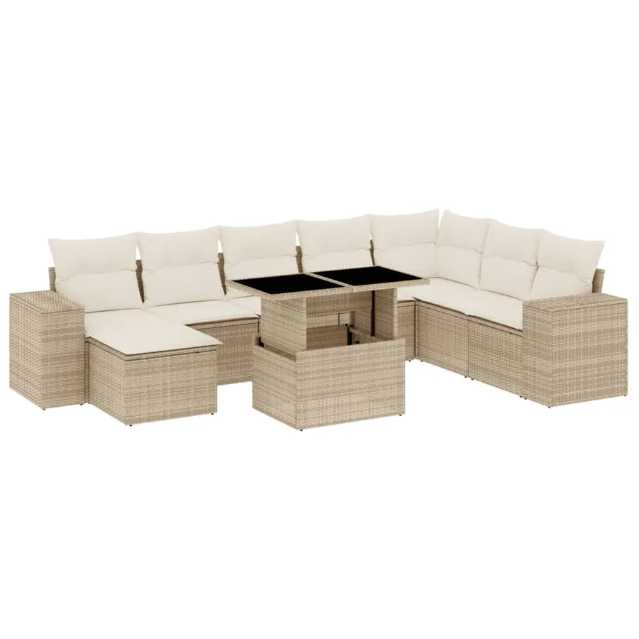 Salon de jardin avec coussins 9 pcs beige résine tressée - 2