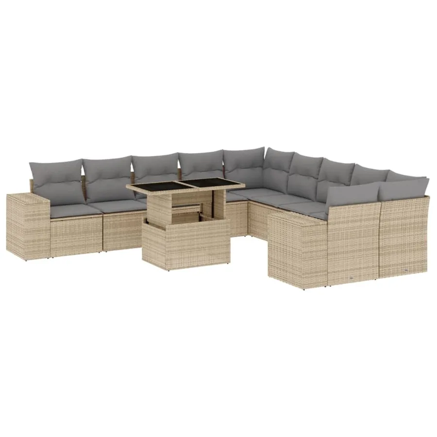 Salon de jardin 11 pcs avec coussins beige résine tressée - 2