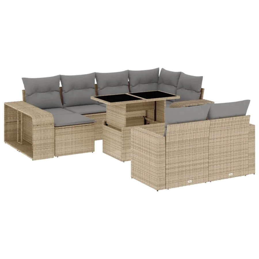 Salon de jardin 11 pcs avec coussins beige résine tressée - 2