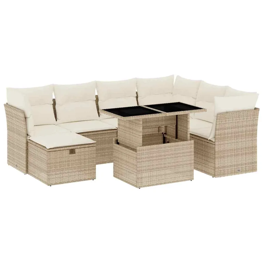 Salon de jardin avec coussins 8 pcs beige résine tressée - 2