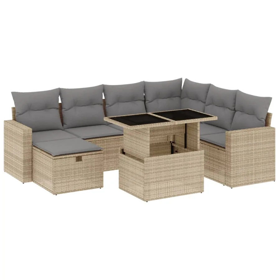 Salon de jardin avec coussins 8 pcs beige résine tressée - 2
