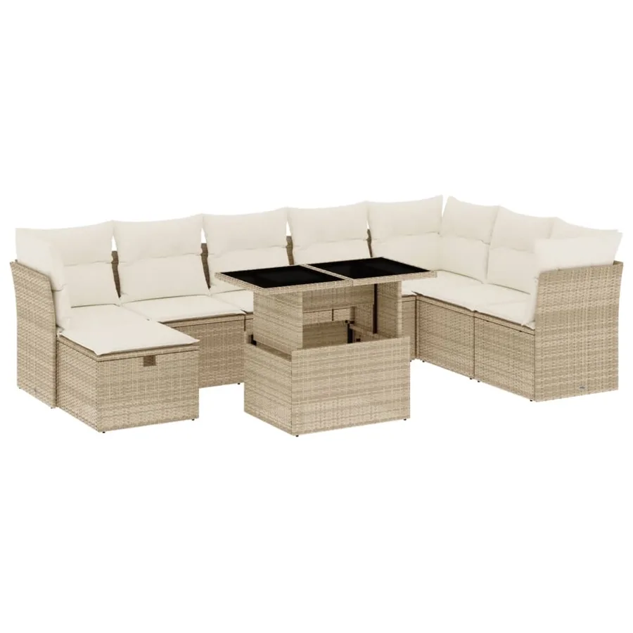 Salon de jardin avec coussins 9 pcs beige résine tressée - 2