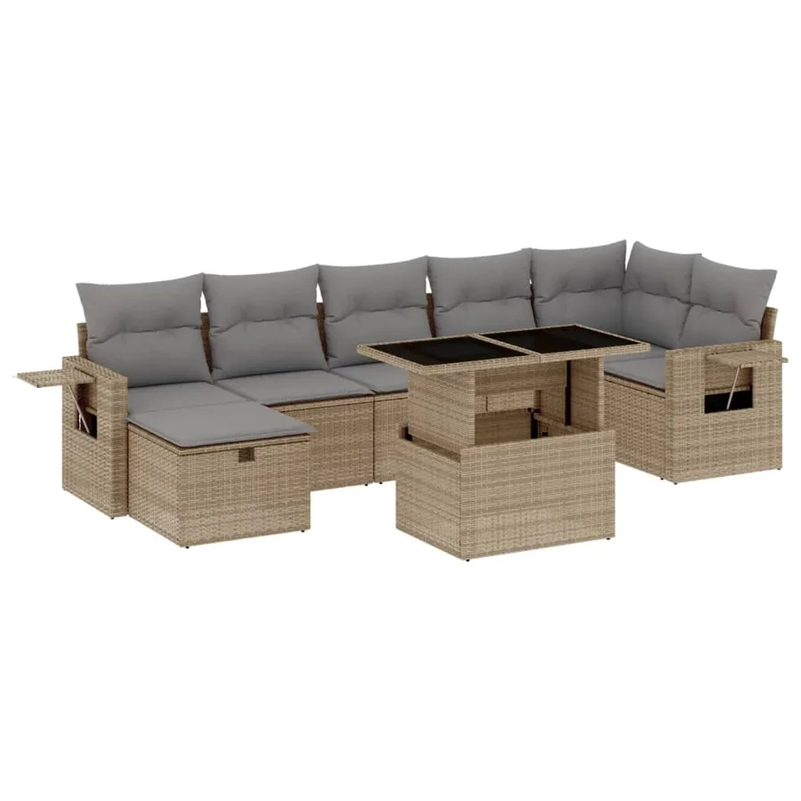 Salon de jardin avec coussins 8 pcs beige résine tressée - 2